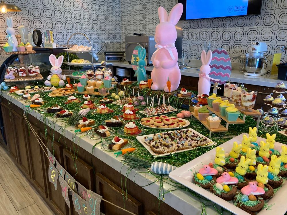 Festive dessert table with spring treats