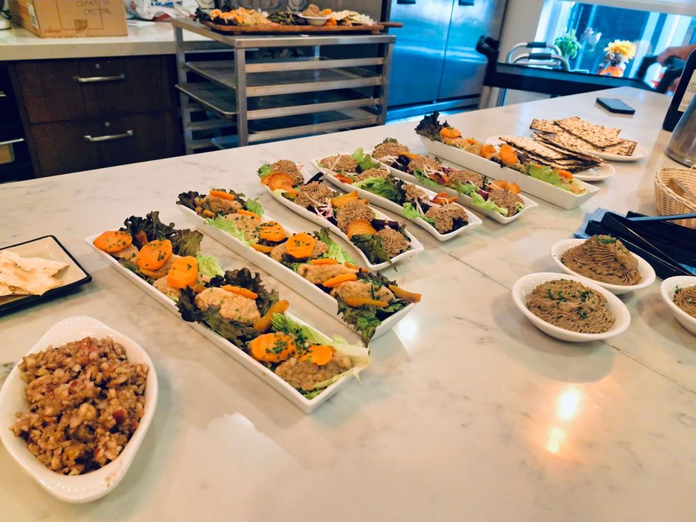 Spread of appetizers and dips